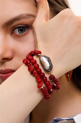 دستبند جواهر قرمز زنانه مروارید aetakıtasarım-jewaly - کد 146025834