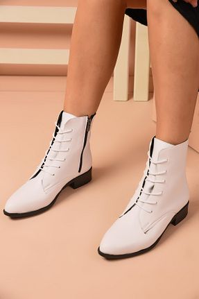 بوت / نیم بوت سفید زنانه پاشنه تخت Shoes Time - کد 54523898