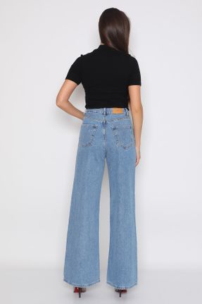 شلوار جین سرمه ای زنانه پاچه گشاد سوپر فاق بلند کد 55049621