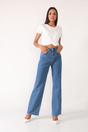 شلوار جین آبی زنانه پاچه لوله ای سوپر فاق بلند جین کد 55050188