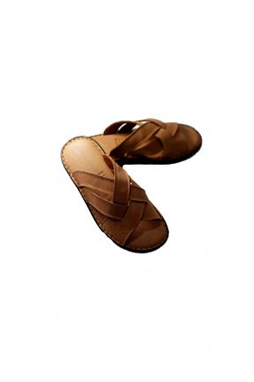 دمپائی قهوه ای مردانه چرم خالص KAPAR - کد 52534774