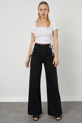شلوار جین مشکی زنانه پاچه گشاد byhaziran butik - کد 124425486