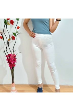 ساق شلواری سفید زنانه جین لیکرا اسلیم فیت فاق بلند کد 96048409
