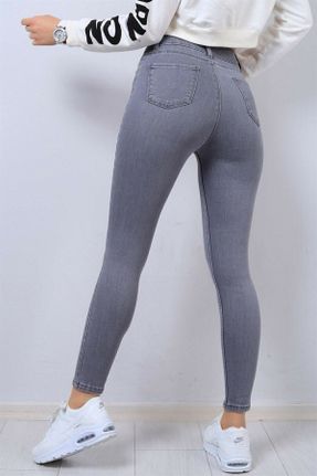 شلوار جین طوسی زنانه پاچه تنگ فاق بلند جین بلند کد 152012615