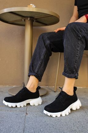 کفش اسنیکر مشکی مردانه چرم طبیعی بند دار چرم مصنوعی کد 152763709