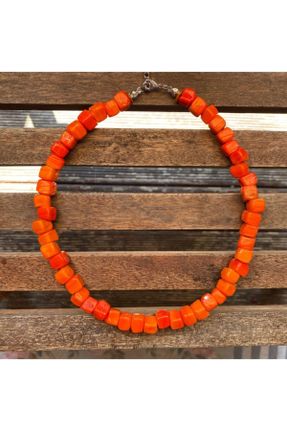 گردنبند جواهر نارنجی زنانه شیشه کد 124859053
