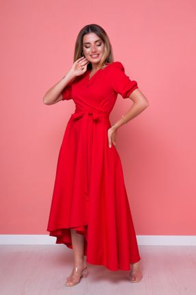 لباس قرمز زنانه پنبه - پلی استر بافتنی کد 56876808