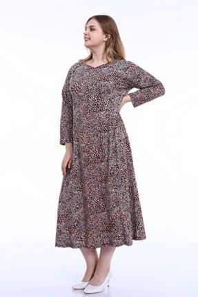 لباس قهوه ای زنانه بافتنی سایز بزرگ آستین-بلند کد 157478892