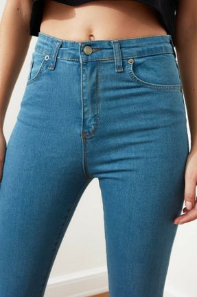شلوار جین آبی زنانه پاچه تنگ فاق بلند جین بلند کد 157840259