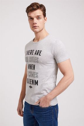 تی شرت طوسی مردانه رگولار یقه گرد تکی کد 40633982