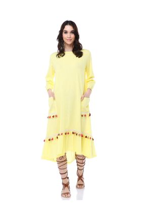 لباس زرد زنانه بافتنی پنبه (نخی) رگولار آستین-بلند کد 39437109