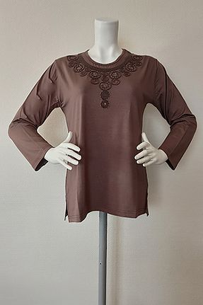 بلوز قهوه ای زنانه ساده Rüya - کد 39741226