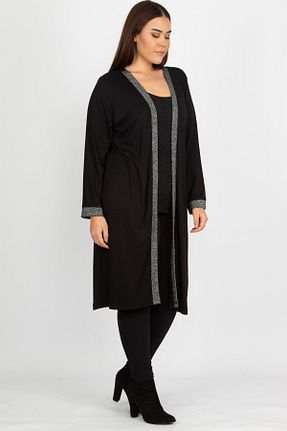 رویه سایز بزرگ مشکی زنانه مخلوط ویسکون Şans - کد 56471786