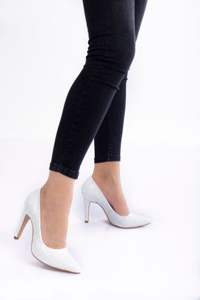 کفش پاشنه بلند کلاسیک سفید زنانه چرم مصنوعی پاشنه نازک پاشنه بلند ( +10 cm) کد 56878252