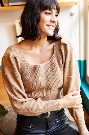 پلیور قهوه ای زنانه ساده Olalook - کد 57251667