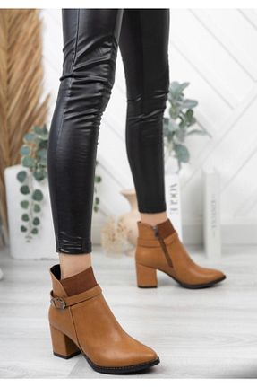 بوت / نیم بوت قهوه ای زنانه چرم مصنوعی USLUFATİH - کد 164300756