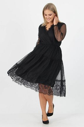 لباس سایز بزرگ مشکی زنانه دانتل XXL BUTİK - کد 165682218