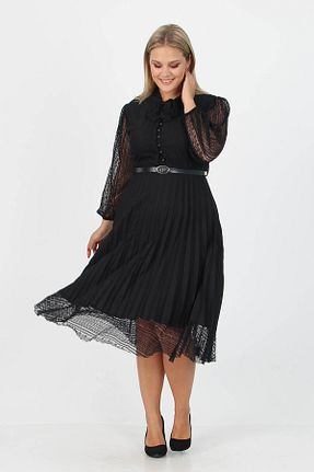لباس سایز بزرگ مشکی زنانه دانتل XXL BUTİK - کد 165847333