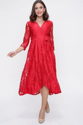 لباس قرمز زنانه بافتنی پلی استر رگولار آستین-بلند کد 166825759