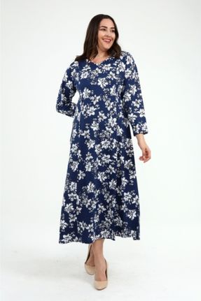 لباس آبی زنانه بافتنی سایز بزرگ آستین-بلند کد 167772657