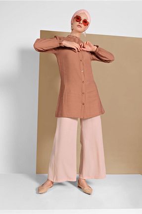 تونیک حجاب قهوه ای زنانه پنبه ای TRENDTESETTÜR - کد 86858153