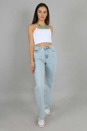 شلوار جین زنانه پاچه گشاد فاق بلند جین ساده بلند کد 170832592