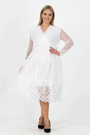 لباس سایز بزرگ سفید زنانه توری Neşeli Butik - کد 171240915