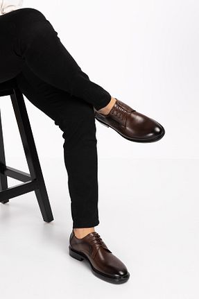 کفش کلاسیک قهوه ای مردانه چرم خالص depderi - کد 171354260