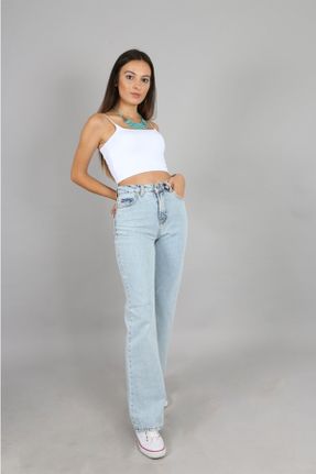 شلوار جین زنانه پاچه گشاد فاق بلند جین ساده بلند کد 170832592