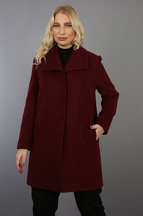 پالتو پشمی سایز بزرگ زرشکی زنانه سایز بزرگ Fagi - کد 93164919