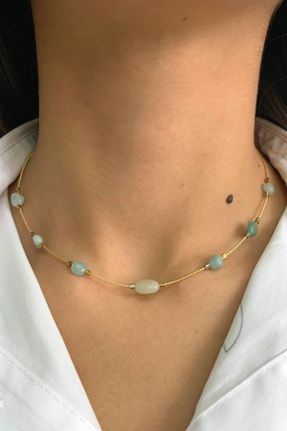 گردنبند جواهر آبی زنانه روکش طلا کد 172558189