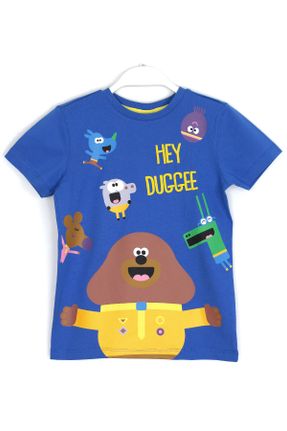 تی شرت آبی بچه گانه رگولار یقه گرد طراحی کد 57577979