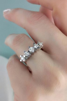انگشتر برلیان سفید 14 عیار Crystal Diamond Zirconia - کد 57688232