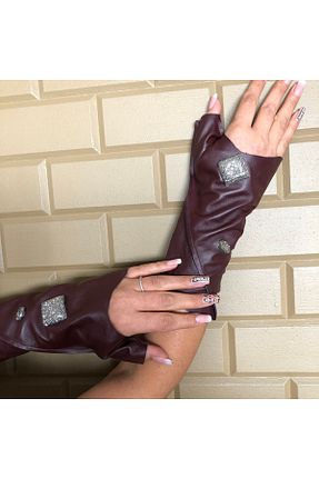 دستبند جواهر زرشکی زنانه چرم AGG TASARIM - کد 58719181