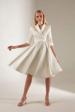 لباس مجلسی سفید زنانه پلی استر آستین استاندارد رگولار یقه گرد کد 72064233