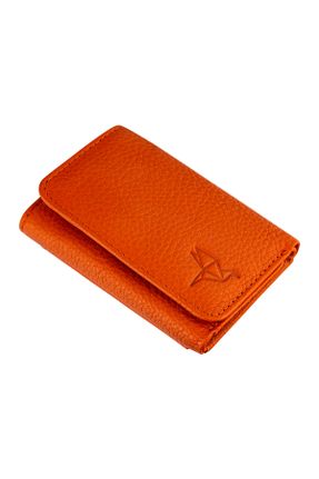 کیف پول نارنجی زنانه سایز کوچک چرم طبیعی کد 90518369