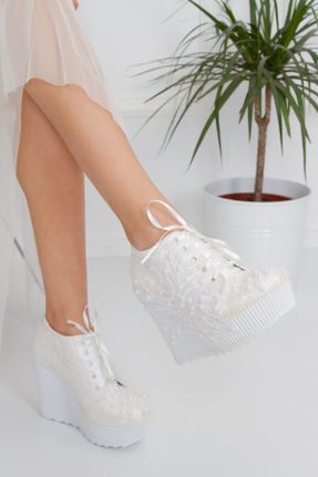 کفش مجلسی سفید زنانه پارچه نساجی پاشنه بلند ( +10 cm) پاشنه پر کد 176743116