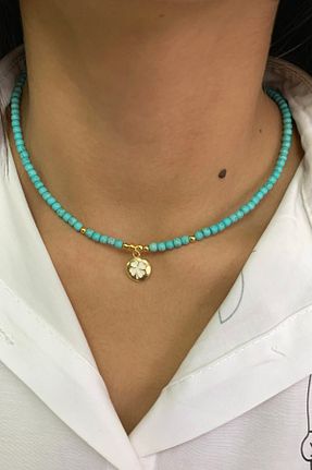 گردنبند جواهر فیروزه ای زنانه روکش طلا Suerte Accessories - کد 177026346