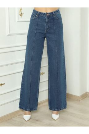 شلوار آبی زنانه فاق بلند جین پاچه راحت راحت کد 177078060