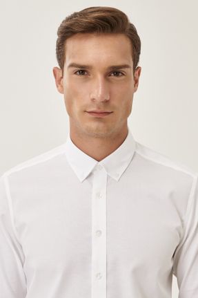 پیراهن سفید مردانه اسلیم فیت یقه پیراهنی کد 37357979