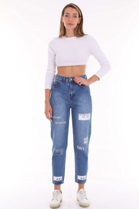 شلوار جین آبی زنانه پاچه ساده فاق بلند استاندارد کد 385251407