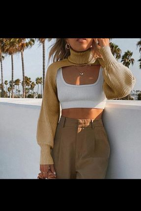 پلیور قهوه ای زنانه بافت دار 1Moda1Tarz - کد 178652143