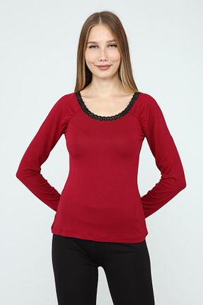 بلوز زرشکی زنانه ساده DRR Moda - کد 90096598