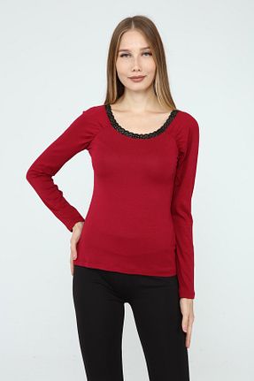 بلوز زرشکی زنانه ساده DRR Moda - کد 90096598