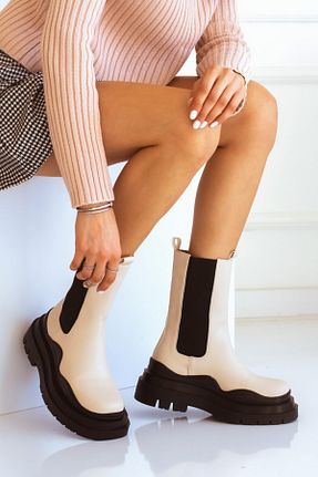 بوت / نیم بوت بژ زنانه چرم مصنوعی SABELİN SHOES - کد 182316605
