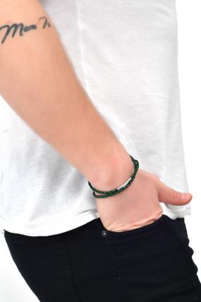 دستبند جواهر سبز زنانه چرم کد 3808793