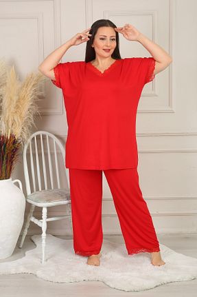 ست لباس راحتی سایز بزرگ قرمز زنانه ساده XL Modam - کد 124657181