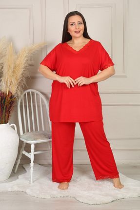 ست لباس راحتی سایز بزرگ قرمز زنانه ساده XL Modam - کد 124657181