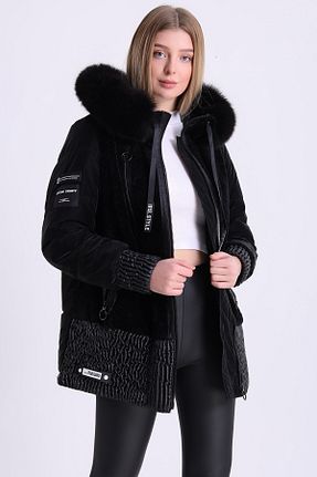 کاپشن مشکی زنانه رگولار Leather Club - کد 189521856