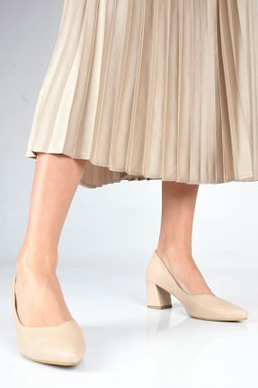 کفش پاشنه بلند کلاسیک بژ زنانه چرم خالص Shoes Time - کد 189548734